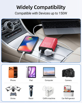 BESTEK next to a glovebox to show compact size and convenient portability benefit