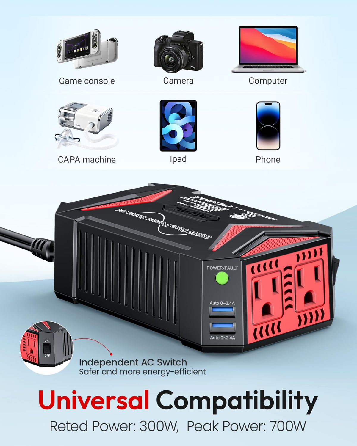 BESTEK size comparison with hands, communicates compact portability and convenience