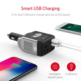 BESTEK USB ports close-up showing 2.1A port for tablets and fast charging