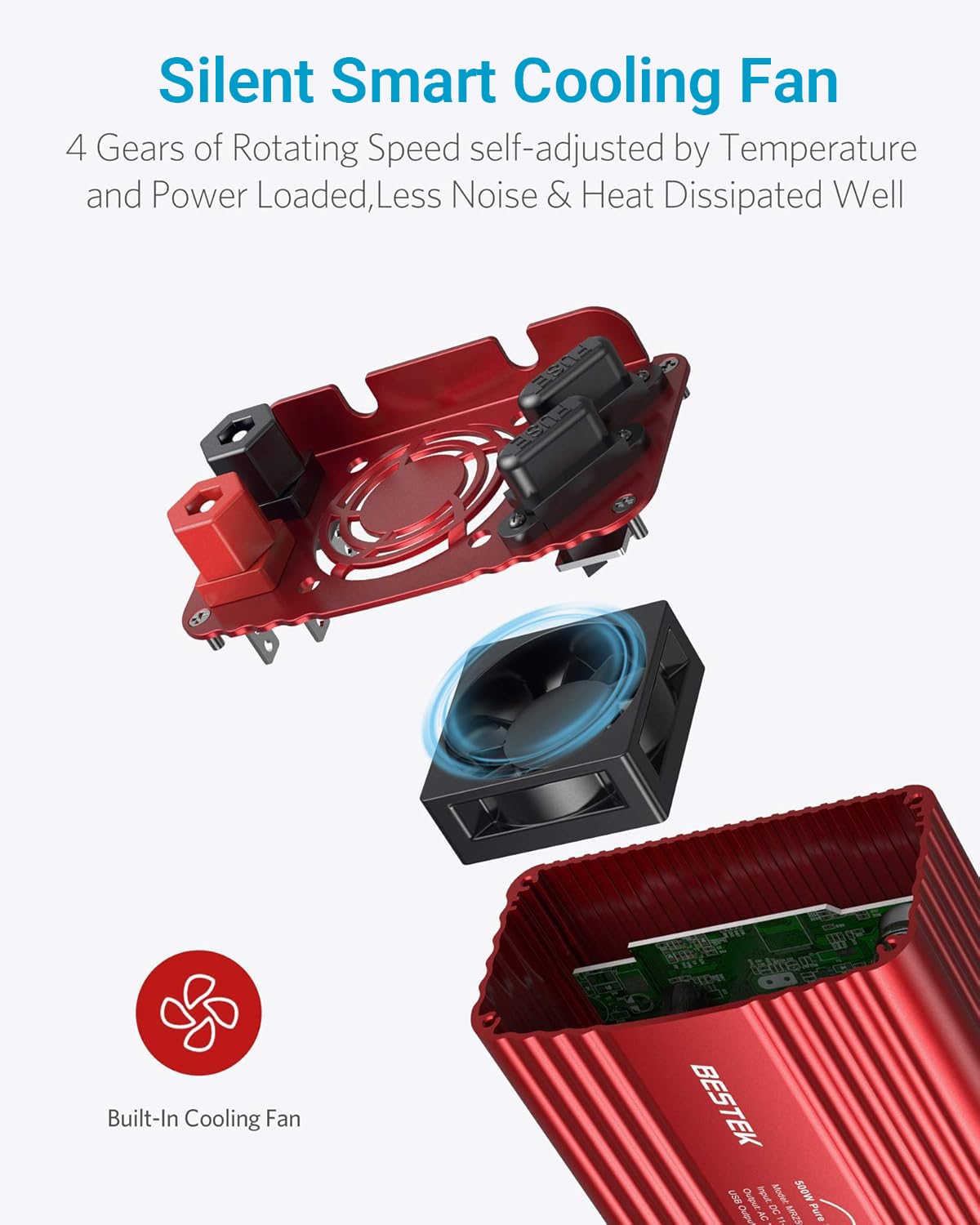 BESTEK ventilation and internal fan view protecting against overheating
