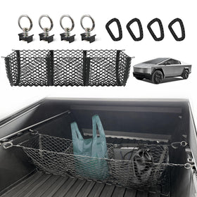 BestEvMod front view of cargo net showing clean Cybertruck fit and organized storage
