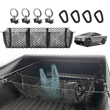 BestEvMod front view of cargo net showing clean Cybertruck fit and organized storage
