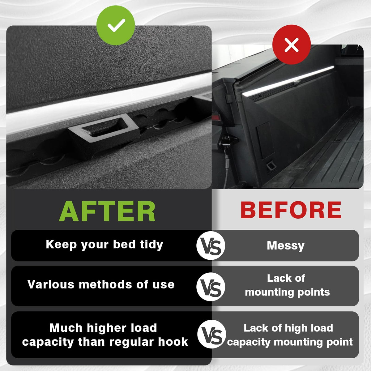 BestEvMod hook holding a ratchet strap securing cargo to illustrate stable load restraint