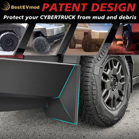 BestEvMod installed on Cybertruck side profile showing spray diversion benefit