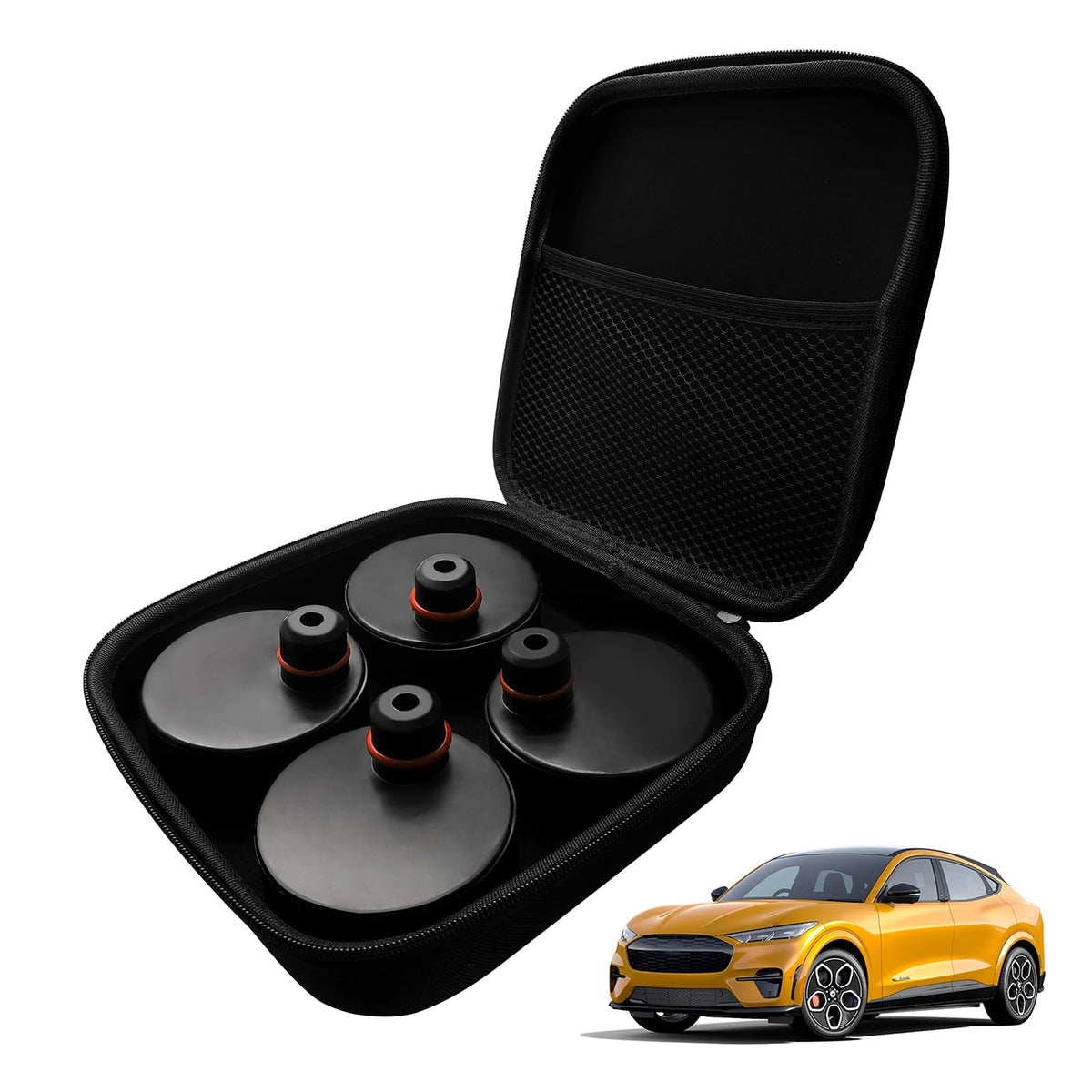BestEvMod pads in garage with Mustang Mach‑E showing protective use