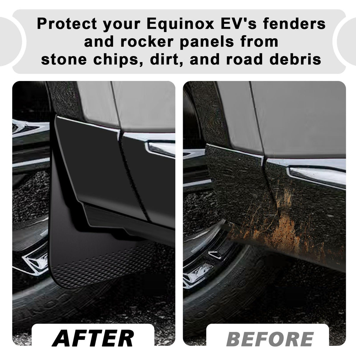 BestEvMod mud flap beside ruler illustrating accurate fit benefit