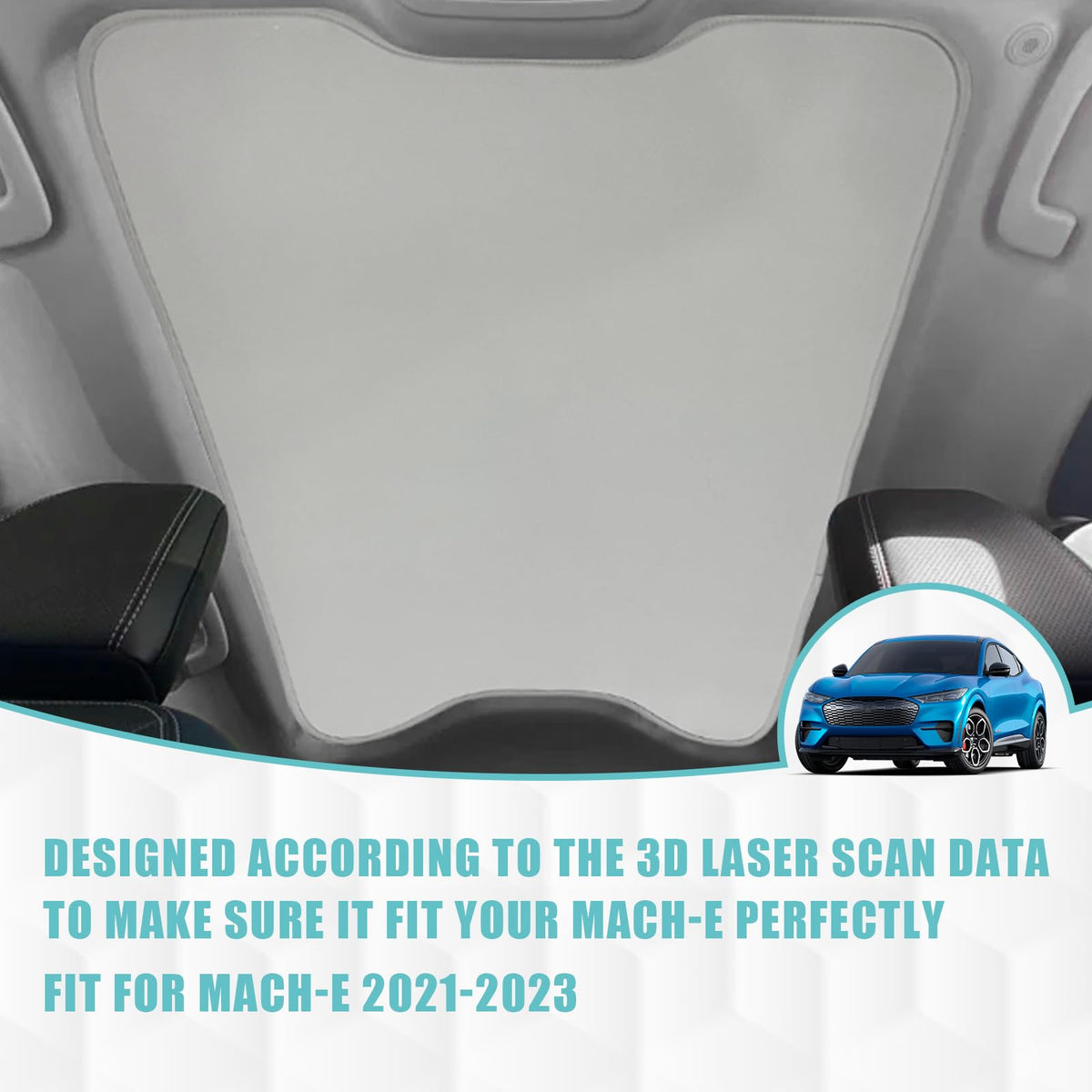 BestEvMod installed on Mach-E sunroof showing full coverage and reduced glare benefit