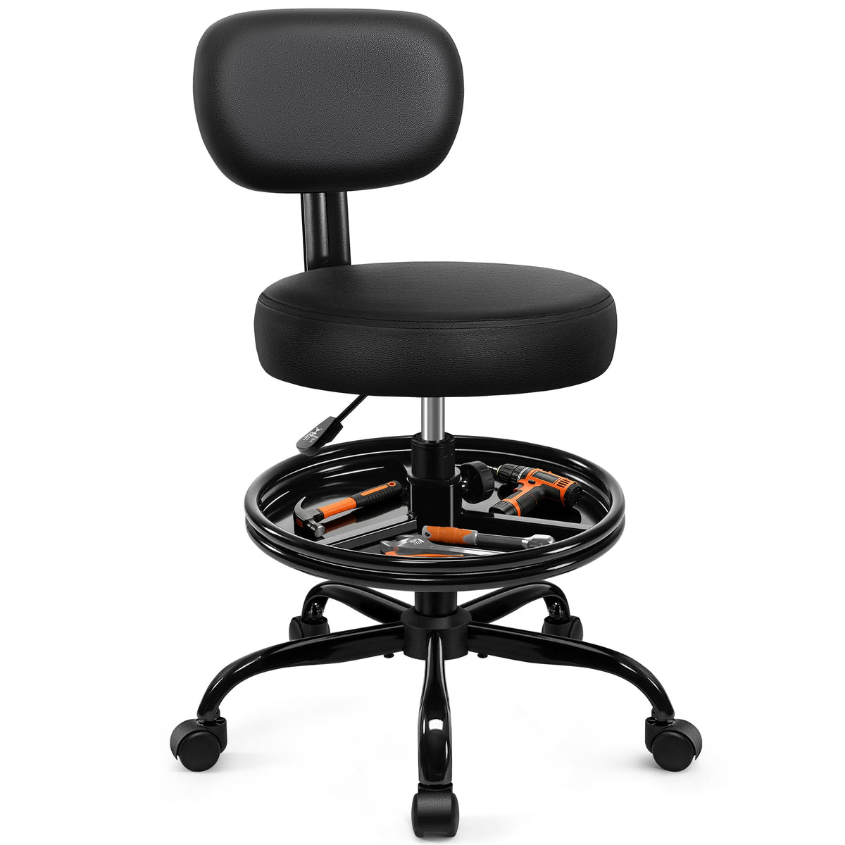 BestGlory front view of stool showing ergonomic design and easy mobility benefits