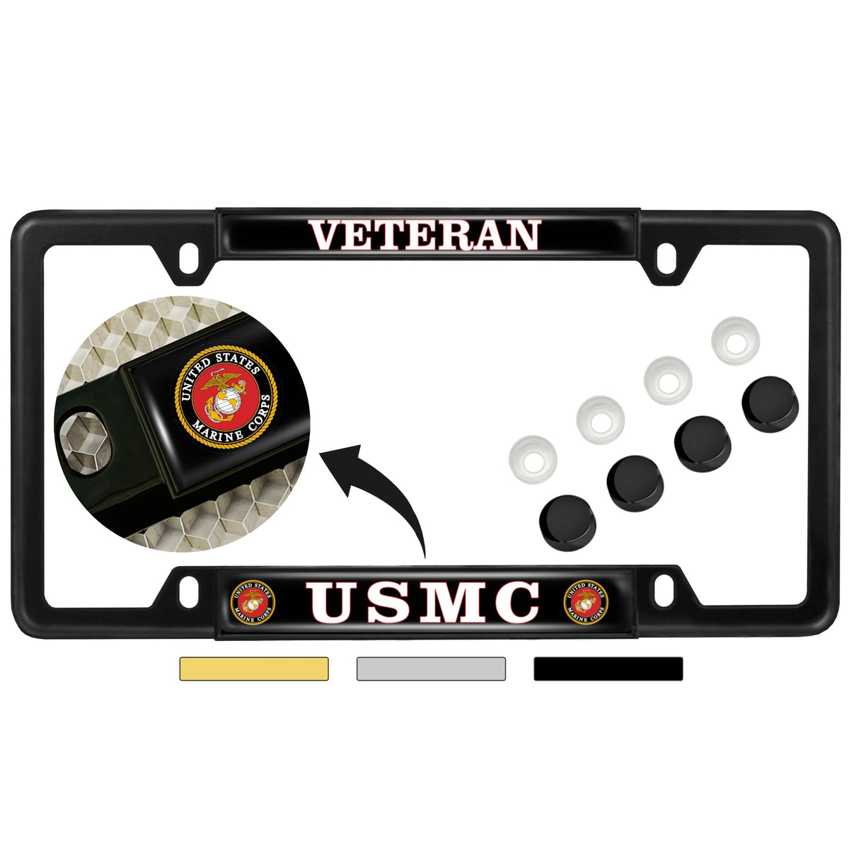 BestLicensePlateFrames front view showing USMC design and proud display benefit