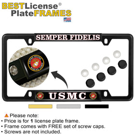 BestLicensePlateFrames close-up of Semper Fidelis artwork under a protective clear dome for lasting color