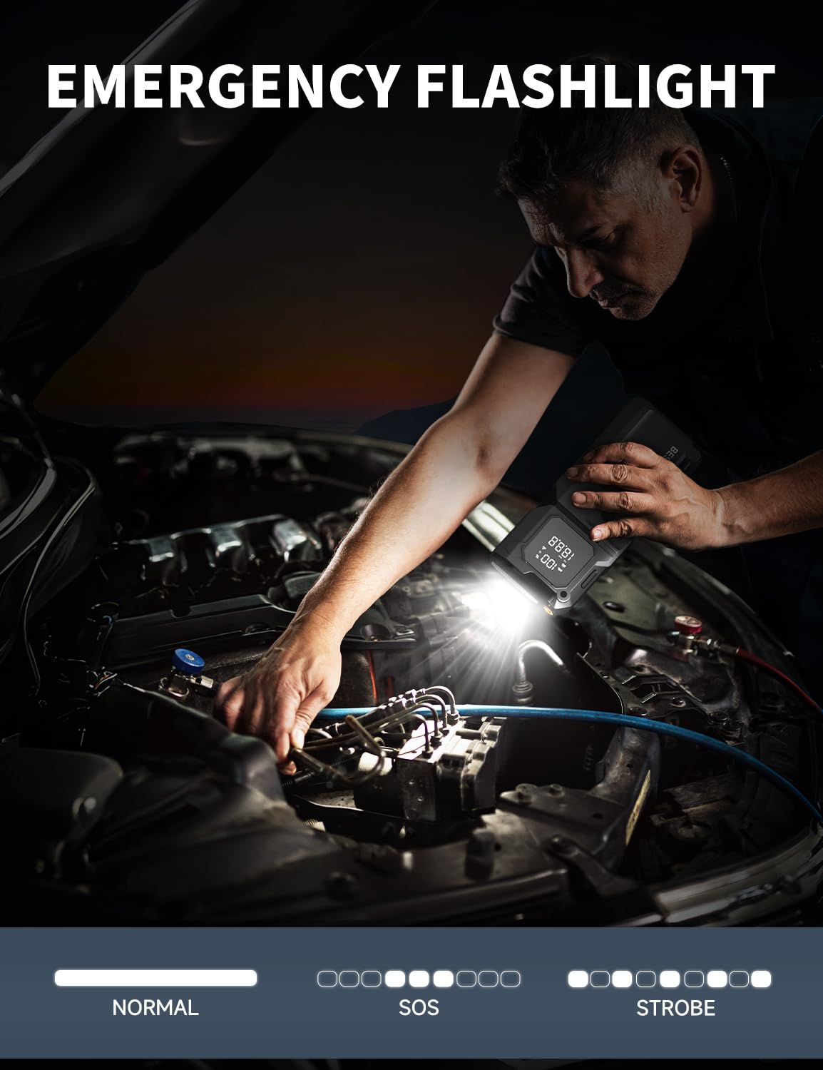 BESTNET Q27 inflating an SUV tire fast to show rapid tire pressure recovery benefit