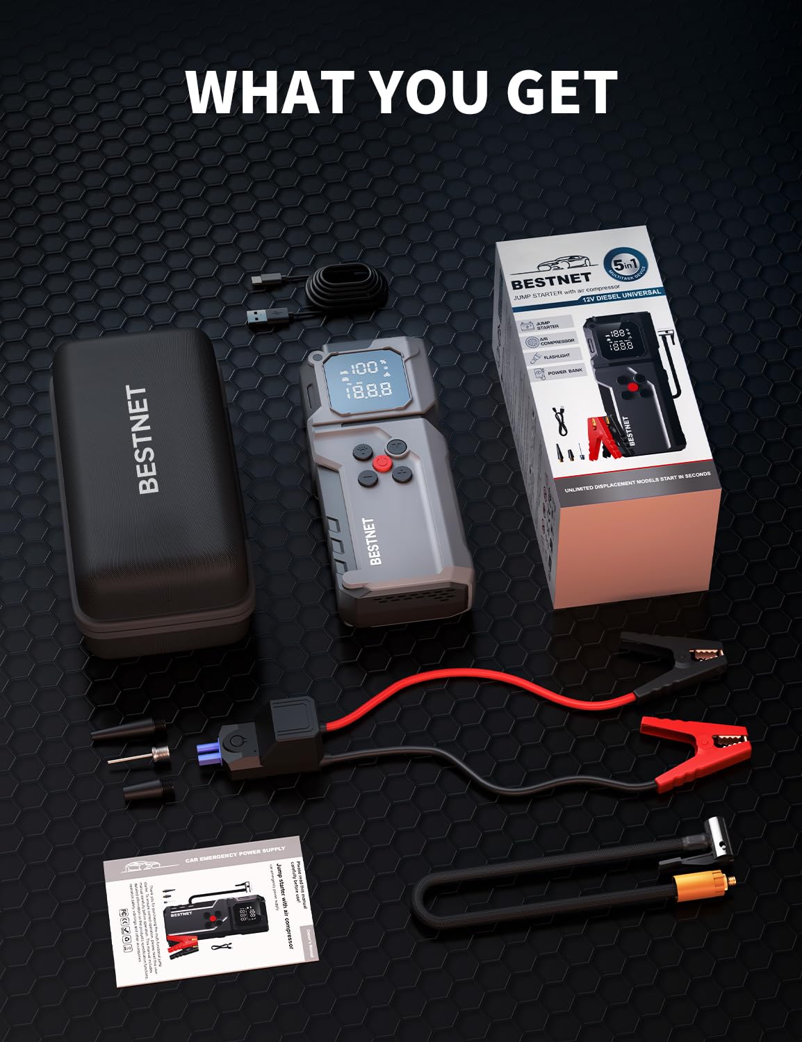 BESTNET Q27 stored in car trunk in a travel scene highlighting road-ready convenience