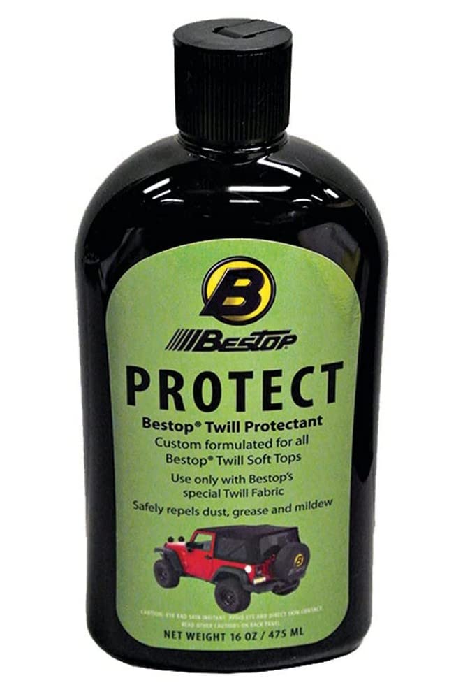 Bestop 16oz bottle front label showing protectant and fabric restoration benefits