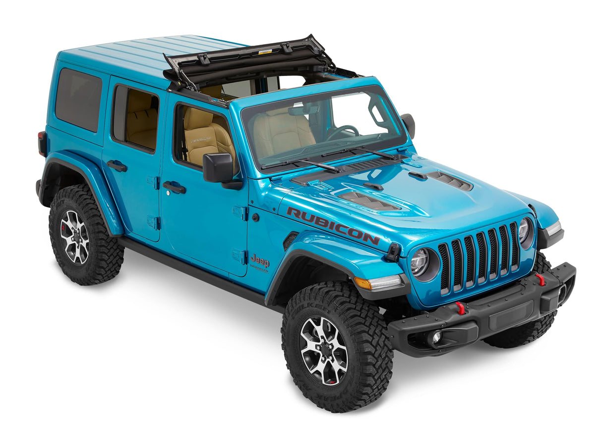 Bestop Sunrider front view on Jeep hardtop showing clean fit and quick access