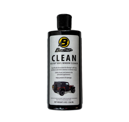 Bestop front label showing bottle and clear benefit of safe vinyl cleaning