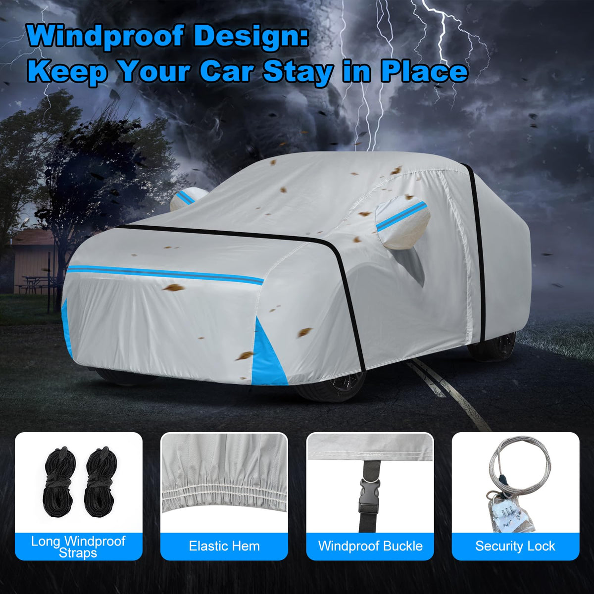 BETERNY elastic hem and windproof straps securing cover in windy conditions