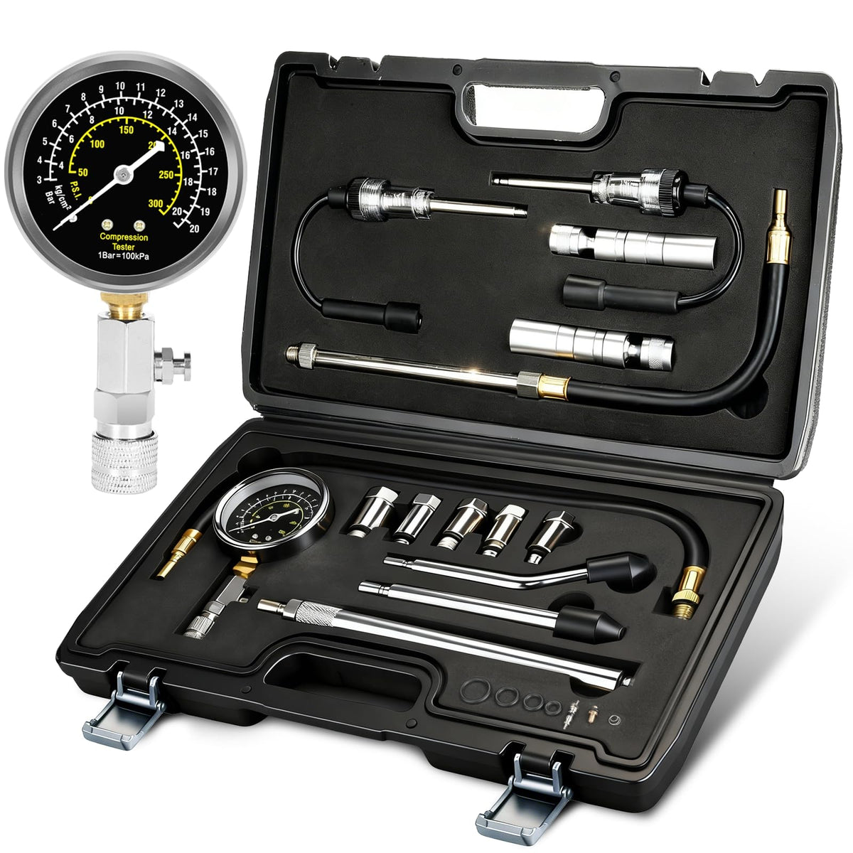 BETOOLL compression gauge face showing clear 300 PSI scale for precise readings