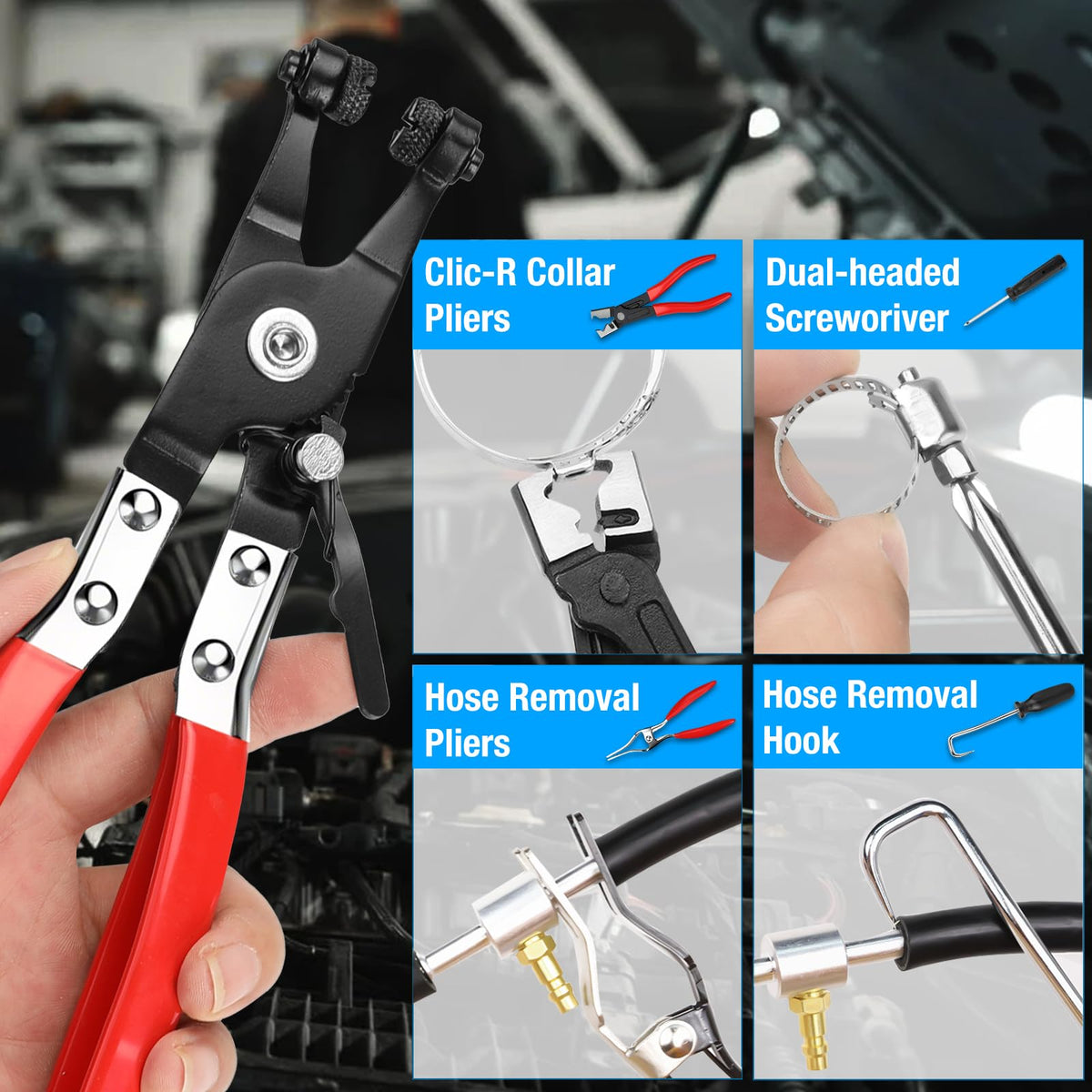 BETOOLL flexible cable hose clamp tool detail bending around obstacle - access flexibility benefit