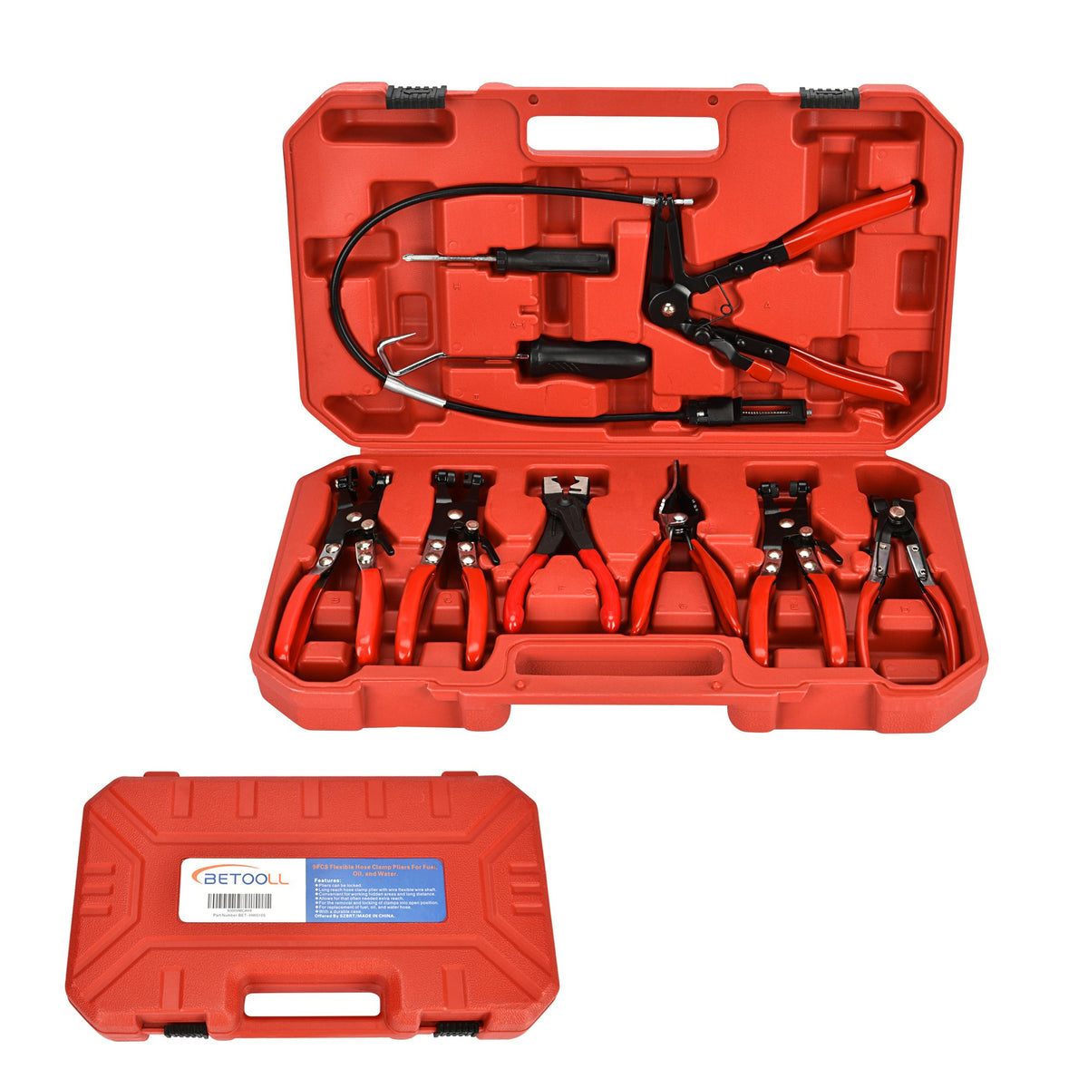 BETOOLL front packaging showing the 9pc hose clamp pliers set and tool assortment for quick identification