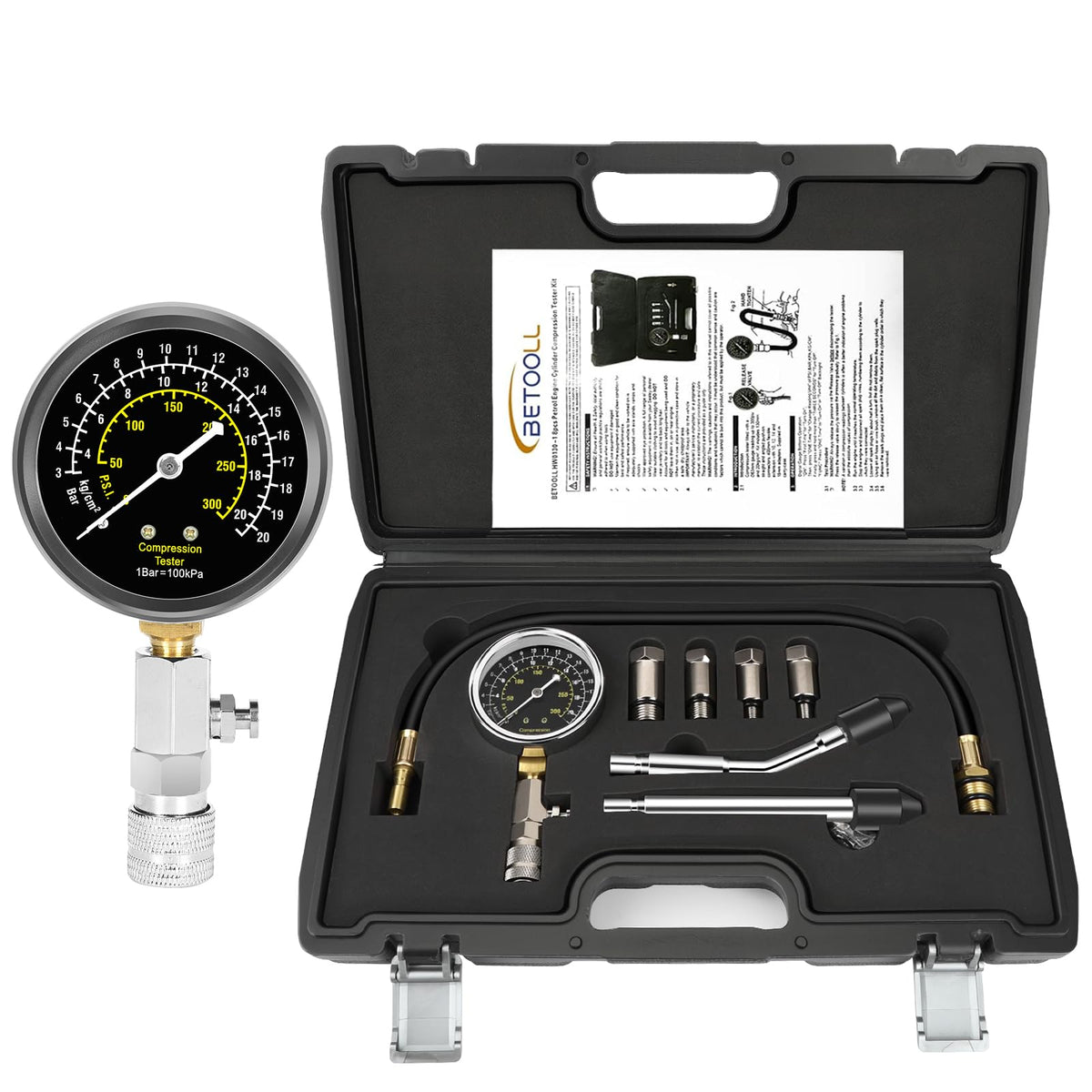 BETOOLL front packaging showing complete compression tester kit protecting tools