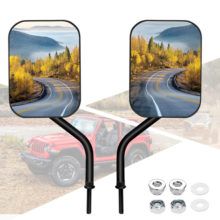 BETOOLL front view of mirror mounted on Jeep hinge shows restored visibility
