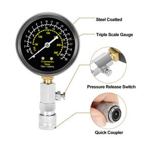 BETOOLL gauge closeup dial clear markings for precise PSI bar and kg/cm² readings