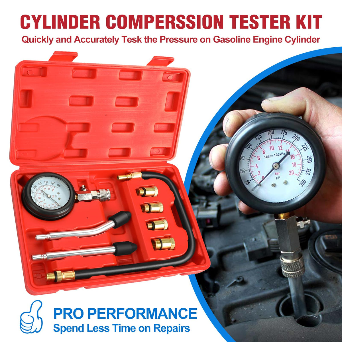 BETOOLL gauge close-up dual-scale 0-300 PSI for quick accurate pressure readings