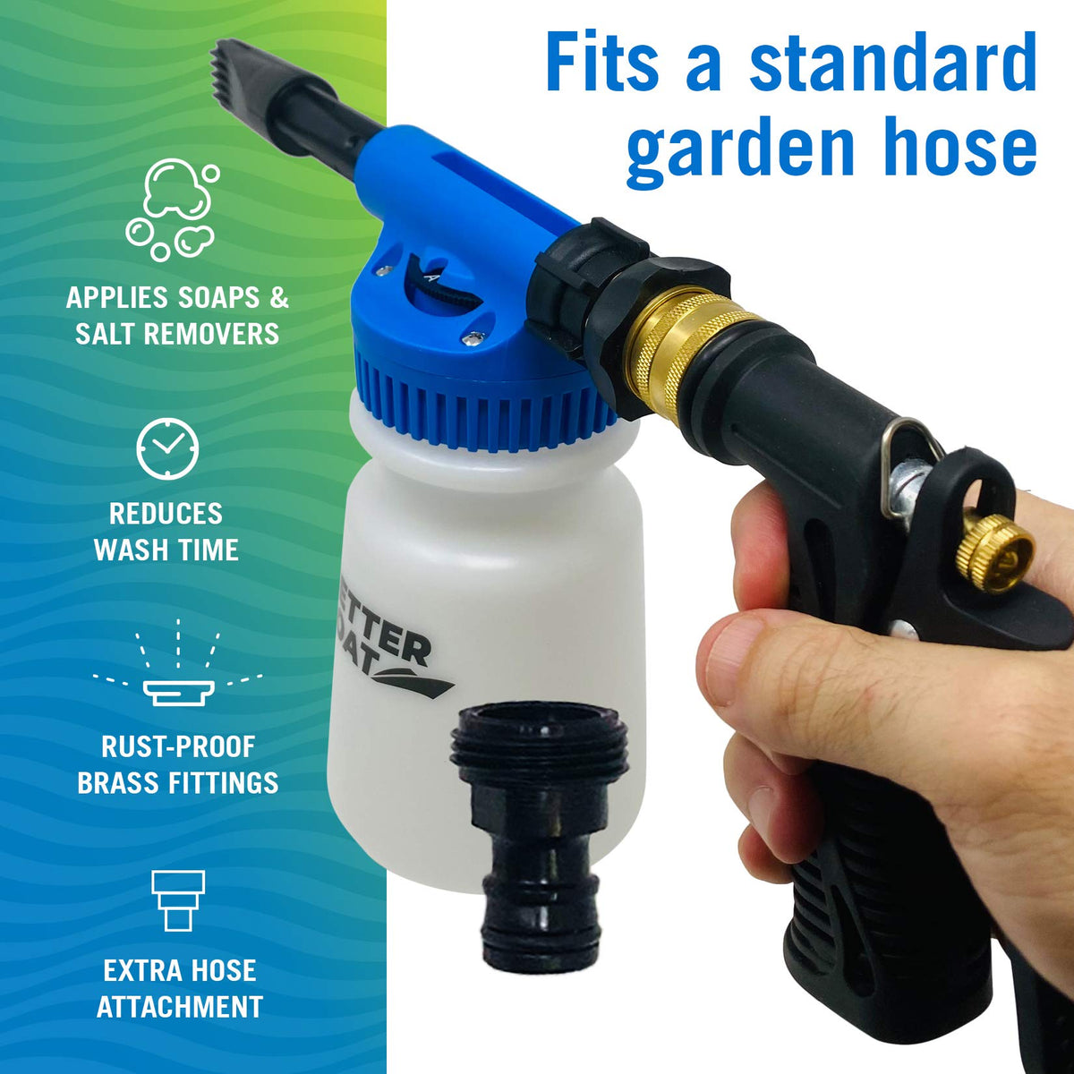 Better Boat nozzle adjustment close-up showing six settings for customized foam control benefit