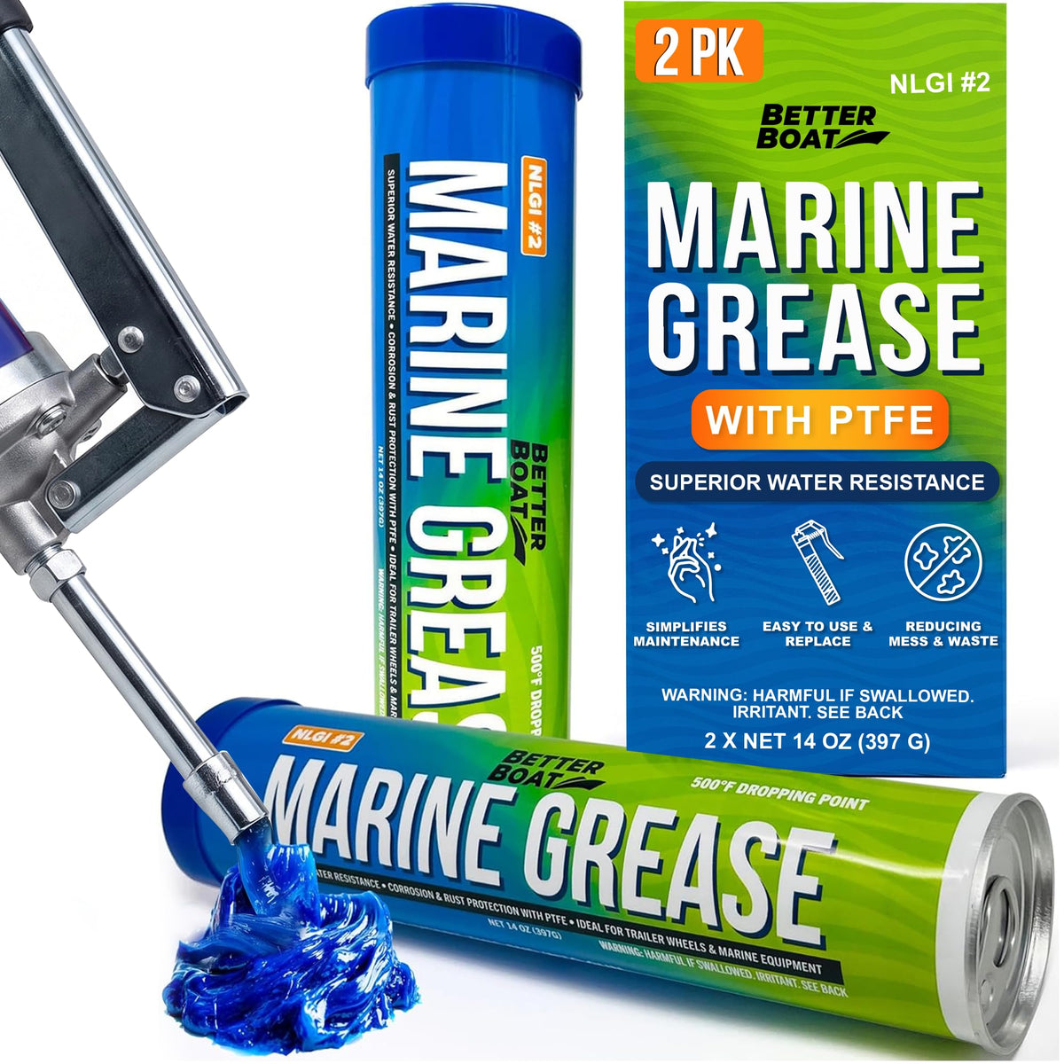 Better Boat front packaging showing 14 oz cartridges and clear product view