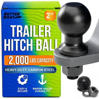 Better Boat front view 2-inch hitch ball showing durable finish and shape benefit: corrosion resistance