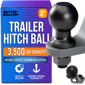 Better Boat front view of 2 inch hitch ball showing durable finish and shape for reliable towing