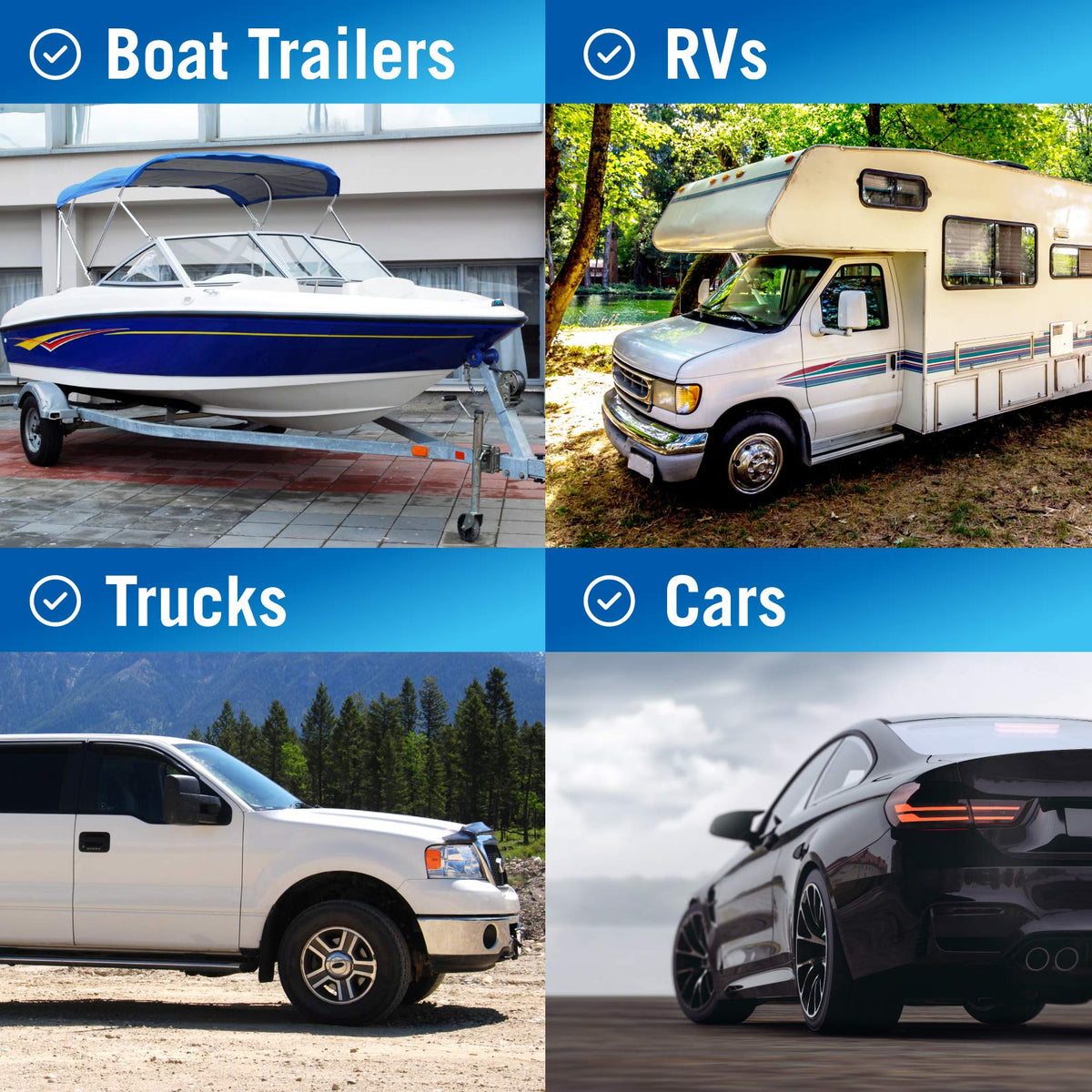 Better Boat chocks at campsite securing trailer, provides peace of mind