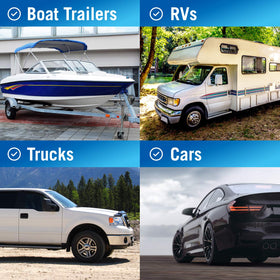 Better Boat chocks at campsite securing trailer, provides peace of mind