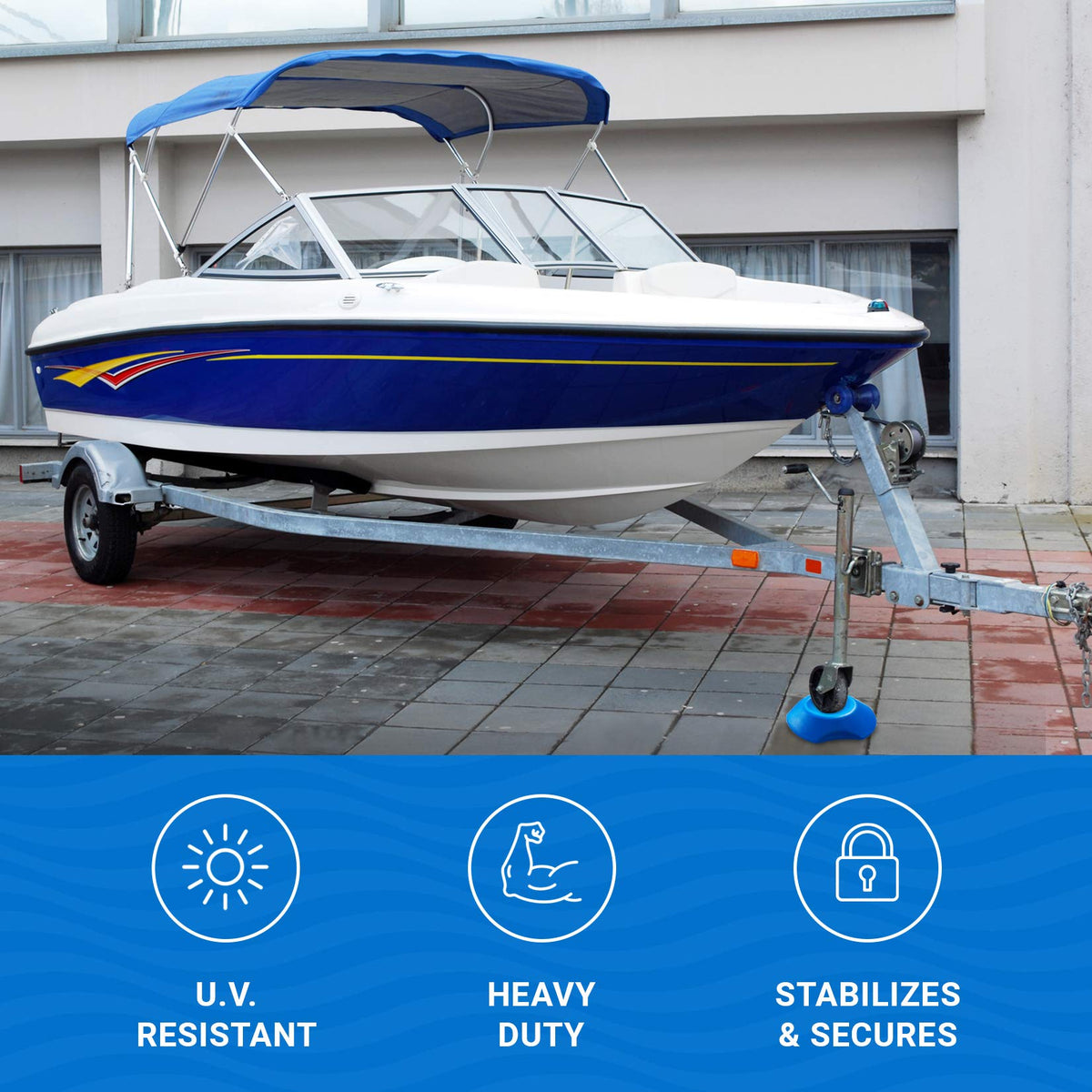Better Boat chock held in hand for scale, lightweight and portable benefit