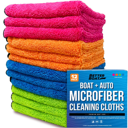 Better Boat front packaging showing 12-pack microfiber cloths and kit benefit