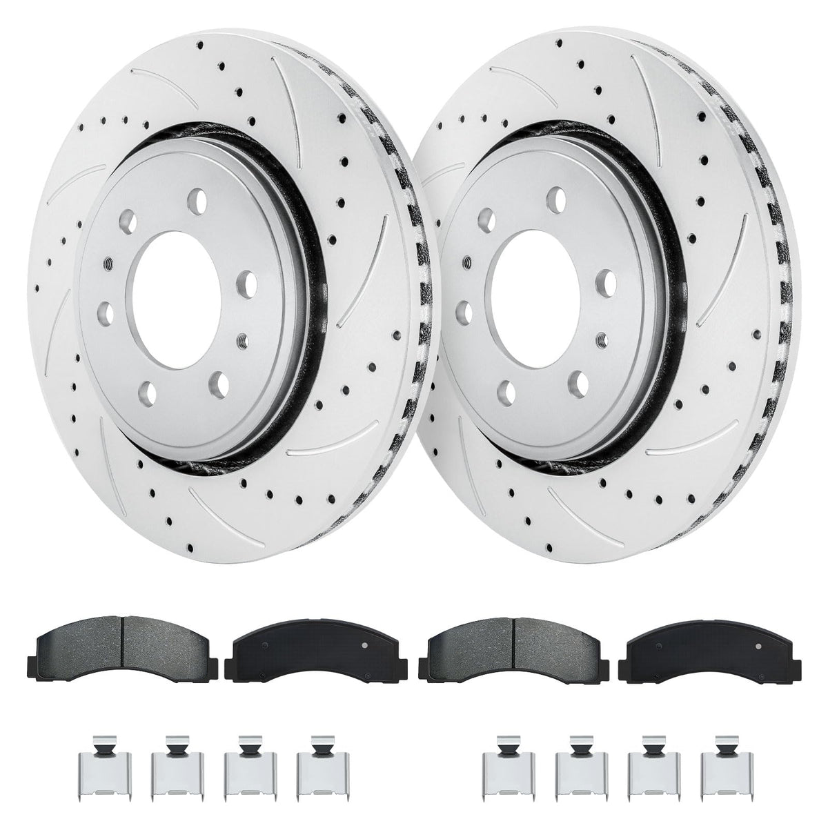 Betthand front rotor and pad kit laid out showing direct-fit hardware and improved durability