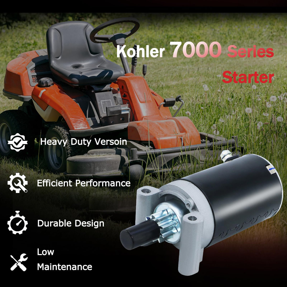 Betthand starter installed on mower engine demonstrating easy replacement