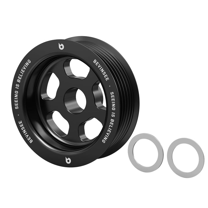 Bevinsee front view pulley showing 6-rib profile and fit benefit