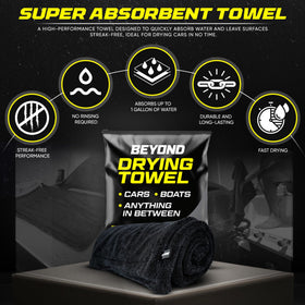 Beyond Braid towel in use on car roof drying quickly for streak-free results
