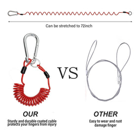 BFDKIT coiled cable extended near tow hitch demonstrating 6-foot reach and safety