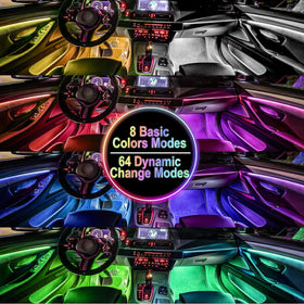 BFXM installed in car footwell creating colorful ambient lighting while driving