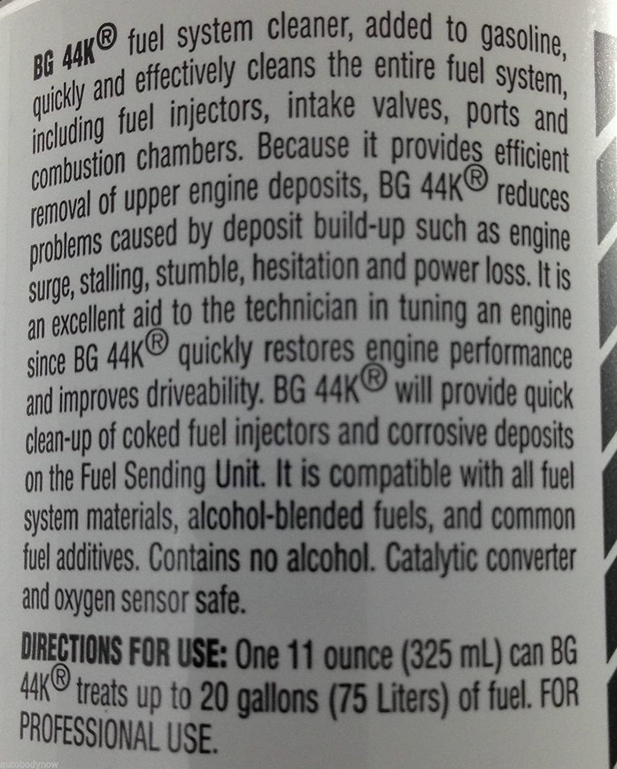 BG 44K Platinum New bottle beside open fuel filler on a car ready to be added