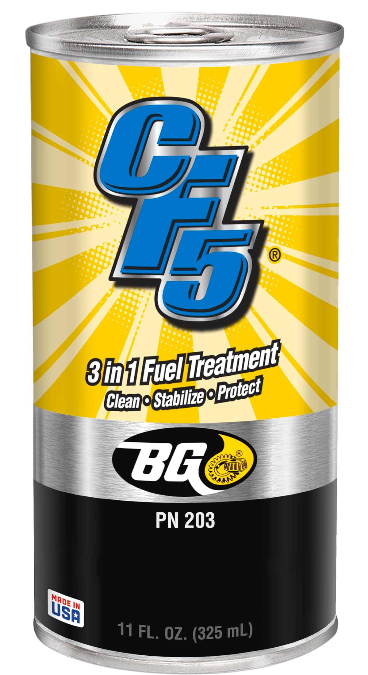 BG bottle front label showing product and restoring engine performance
