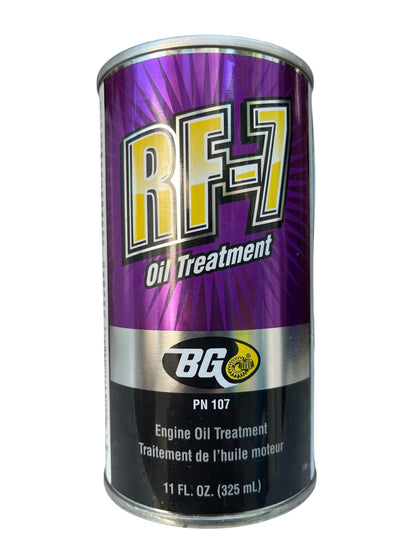 BG RF7 front can showing 11oz professional oil treatment, clear product ID and benefit