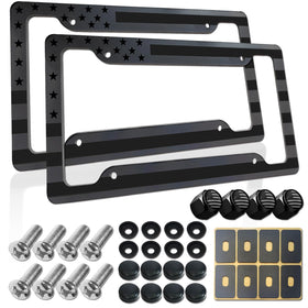 BGGTMO front view of American flag license plate frame showing slim profile and matte finish benefit