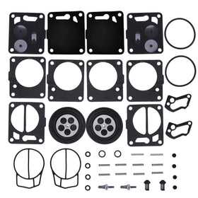 BH-Motor front packaging of twin carb rebuild kit showing contents and compatibility benefit