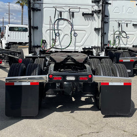 BHTOP mudflap installed on semi trailer reducing spray and debris benefit