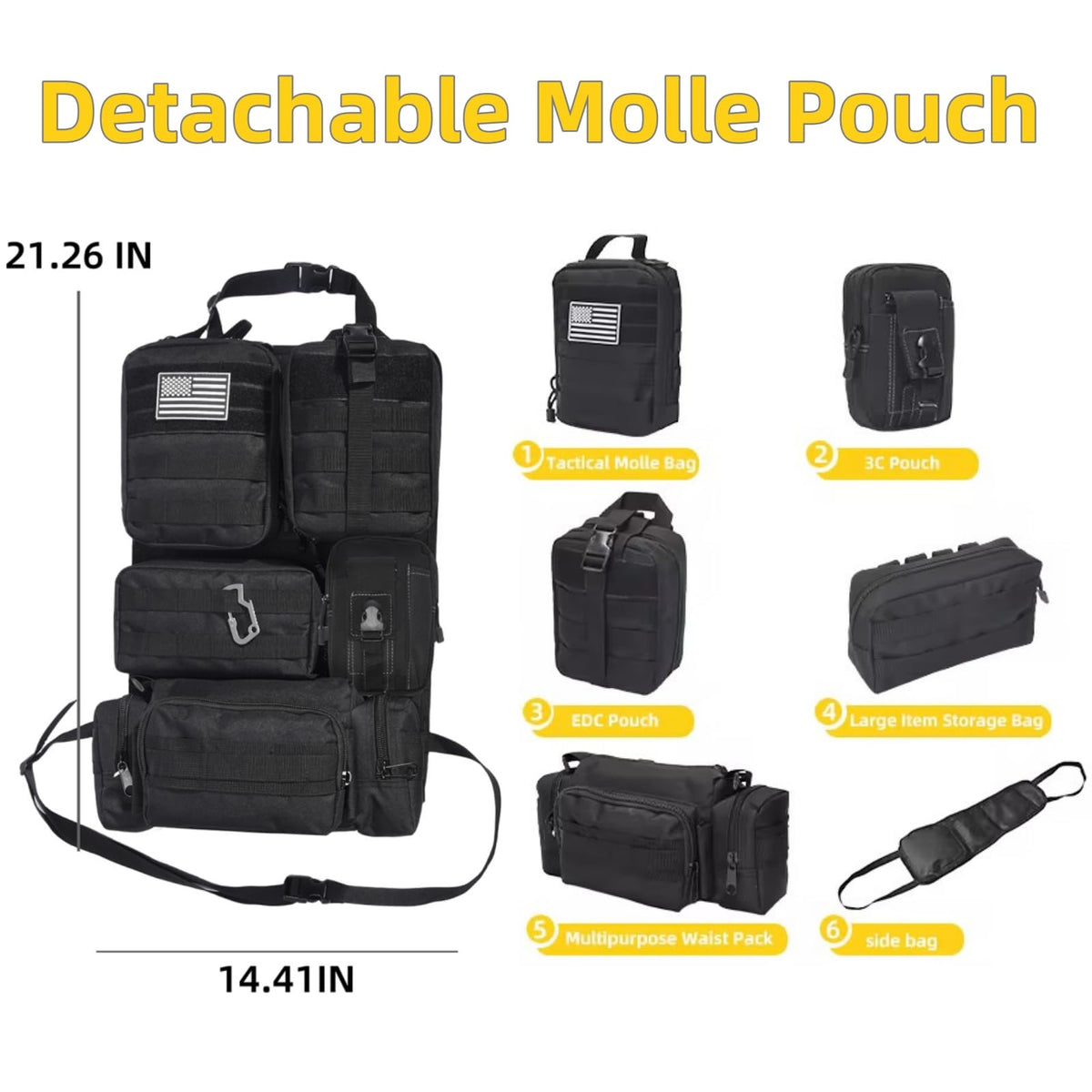 BIAOXMAW detachable pouches arranged to display modular storage options