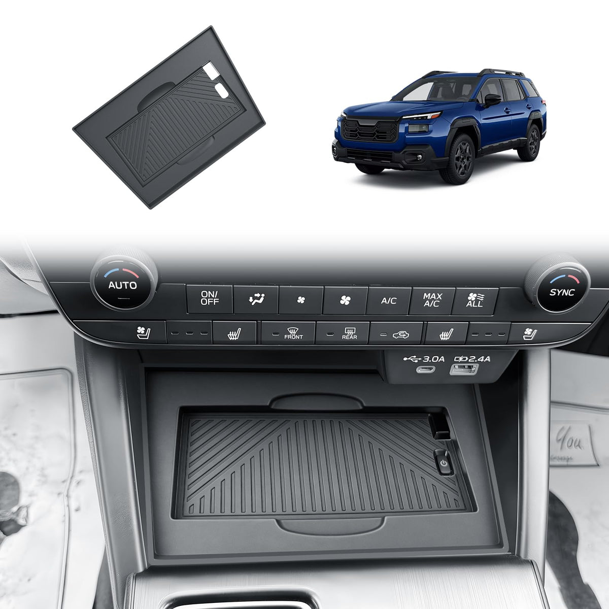 BIBIBO front view of center console insert showing clean organization and upgraded look