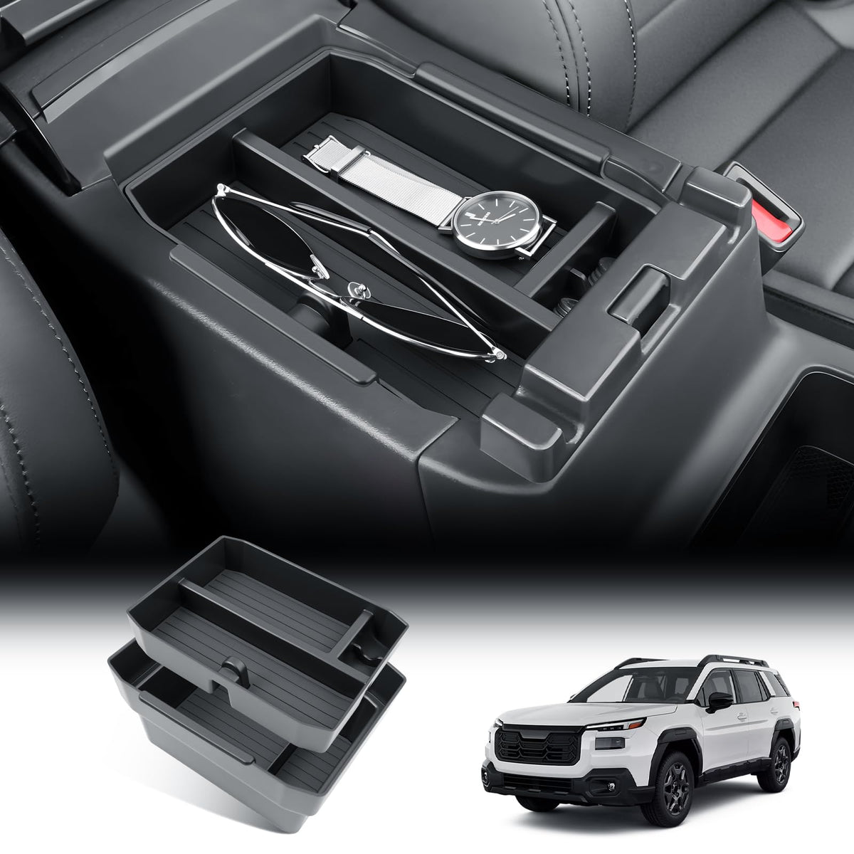 BIBIBO front view console insert showing organized compartments and neat fit
